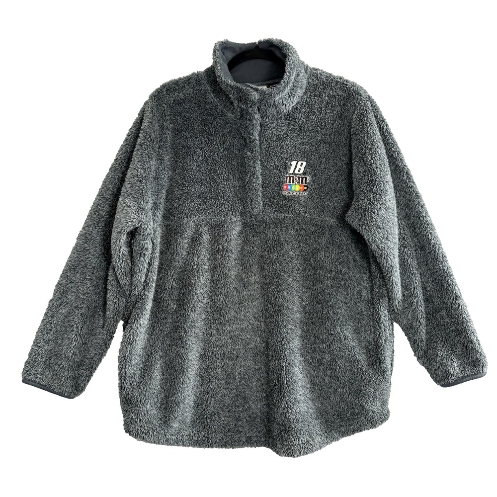 NASCAR Women #18 M&M Sherpa Long Sleeve Pullover Sweatshirt Sz XL Gray 15-2